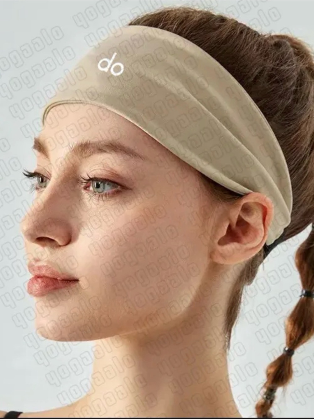 Beige Wide Headband for Women - Stretch Sweat-Wicking Hairband